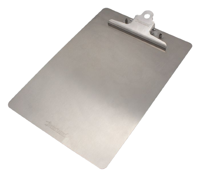 Metal and X-ray detectable clipboard made of aluminum and stainless steel