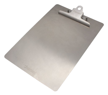 Metal and X-​ray detectable clipboard made of aluminum and stainless steel