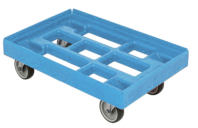 Transport roller made of HDPE plastic with 4 rubber swivel castors